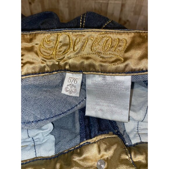 Women's House of Deréon Beyoncé Denim Blue Jeans Size 5/6 Gold Thick Stitch - Picture 12 of 13